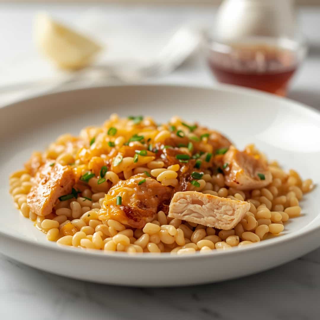 French Onion Chicken Orzo Casserole