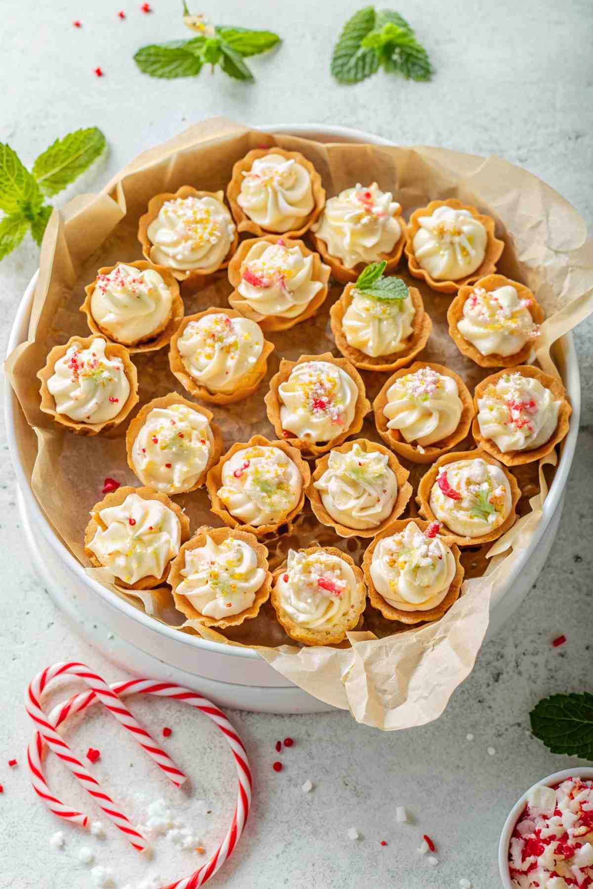 Holiday Mini Peppermint Cream White Chocolate Cheesecake Tarts