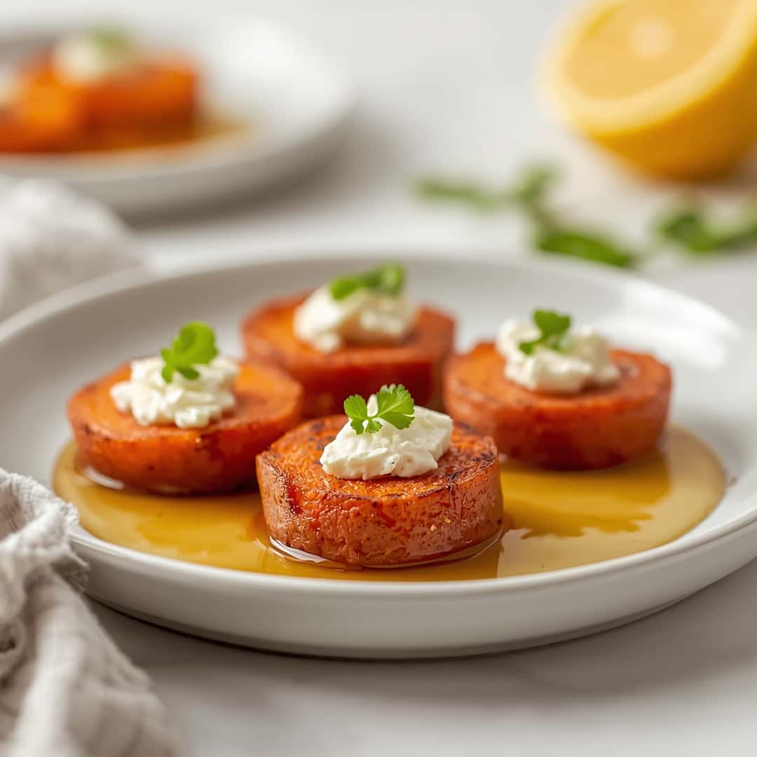 Roasted Sweet Potato Rounds Honey Feta