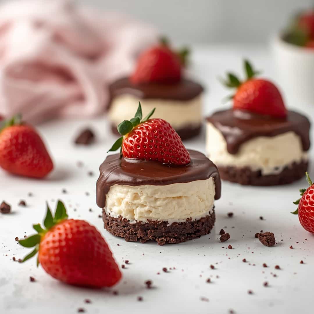 Chocolate Dipped Strawberry Mini Cheesecakes