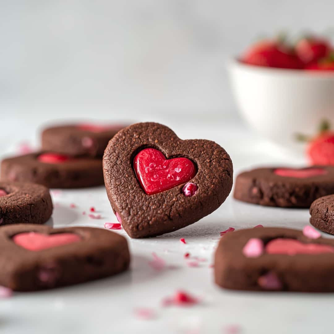 Dark Chocolate Valentine's Day Shortbread Cookies