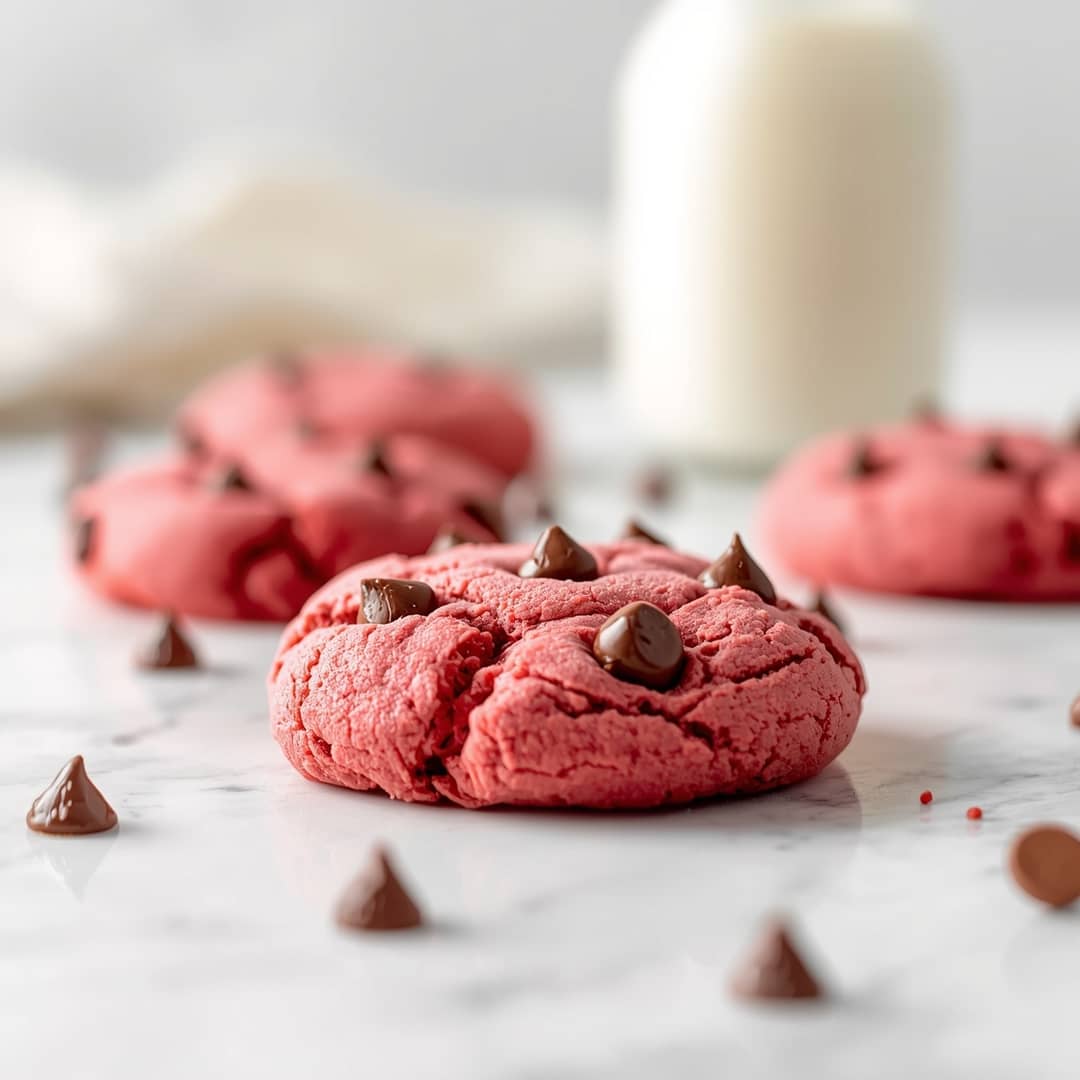 Pink Velvet Chocolate Chip Cookies