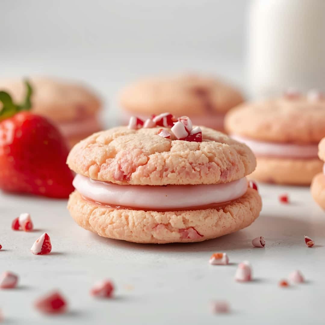 Soft Strawberry Cake Mix Sandwich Cookies