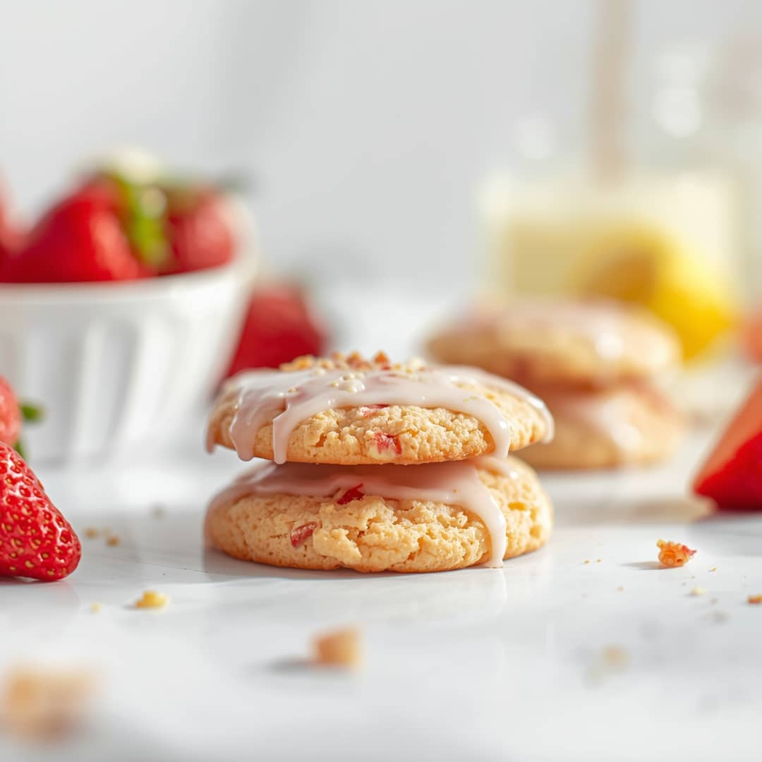 Strawberry Cake Mix Cookies Lemon Glaze