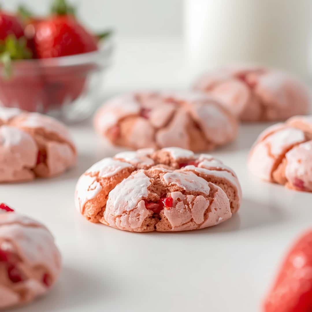 Strawberry Cake Mix Crinkle Cookies