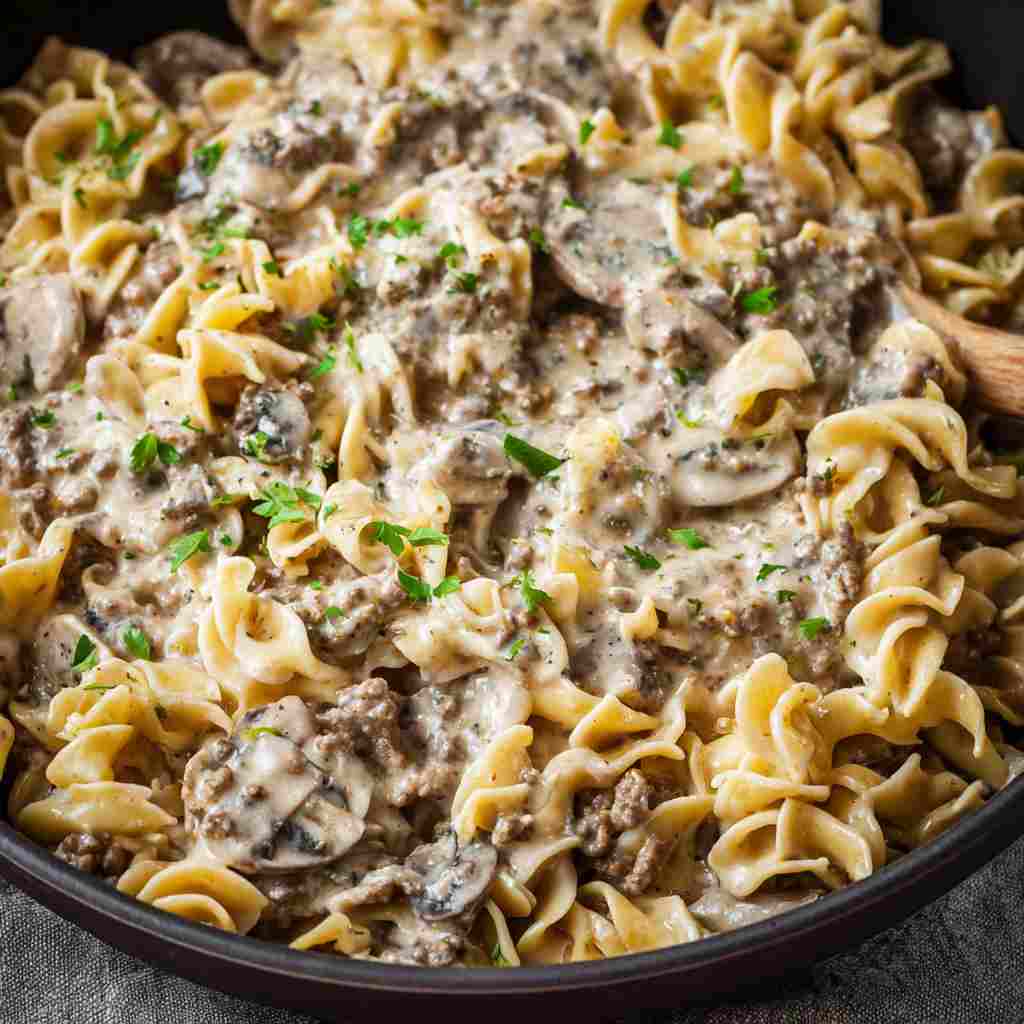 Creamy Ground Beef Stroganoff