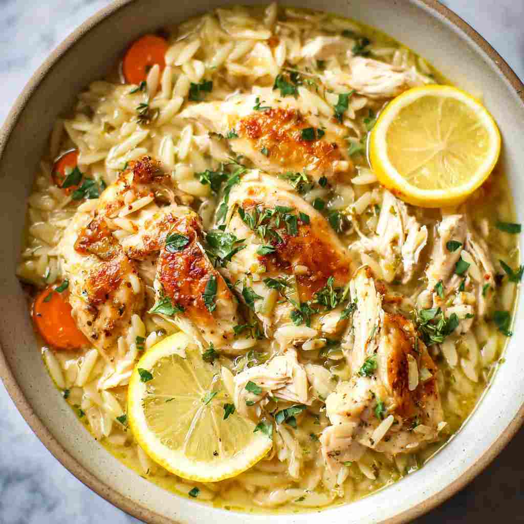 Crockpot Lemon Garlic Chicken & Orzo