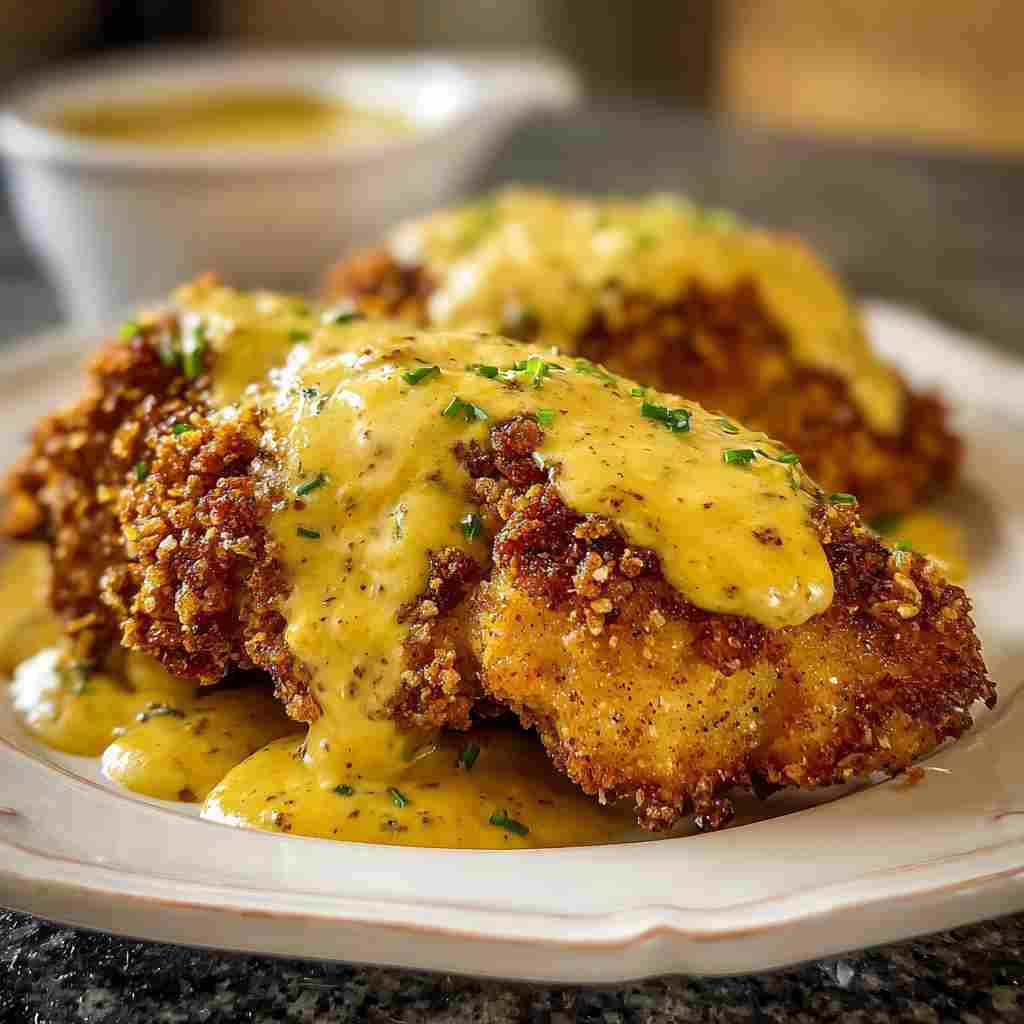 Pretzel Chicken with Mustard-Cheddar Sauce