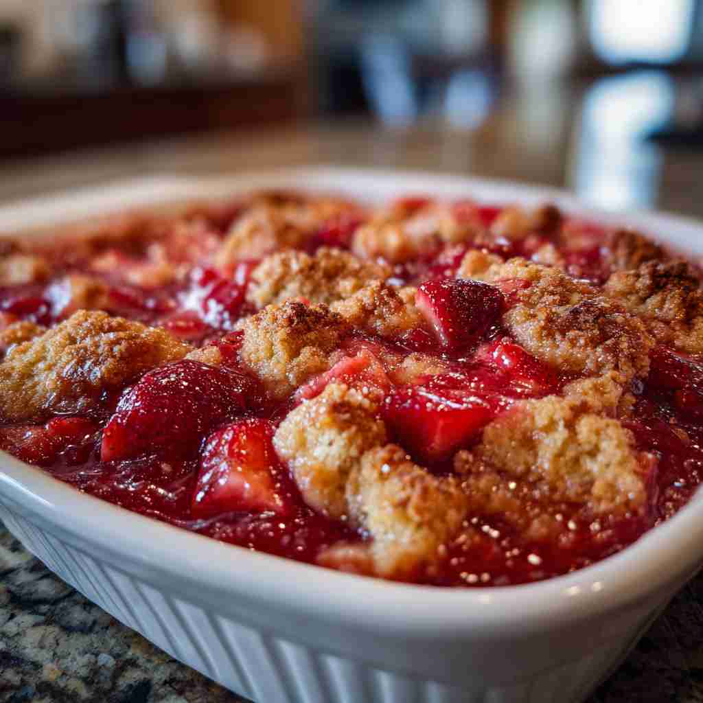 Easy Strawberry Rhubarb Pudding Dessert process