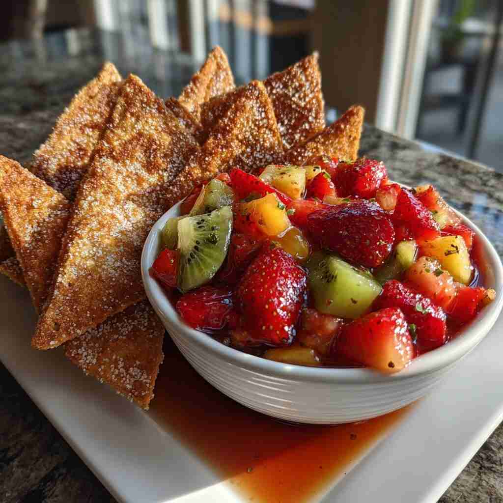 Fruit Salsa with Cinnamon Sugar Tortilla Chips
