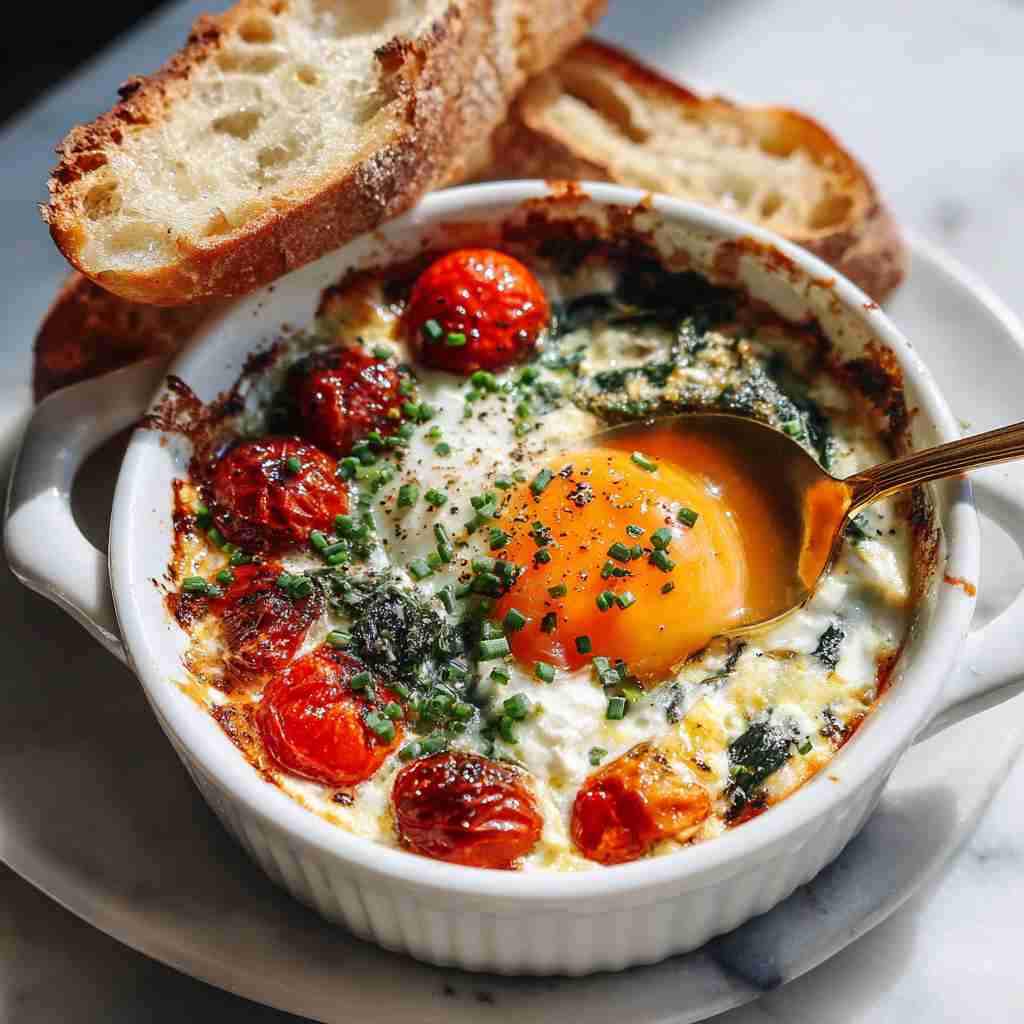 Mediterranean Baked Feta Eggs process