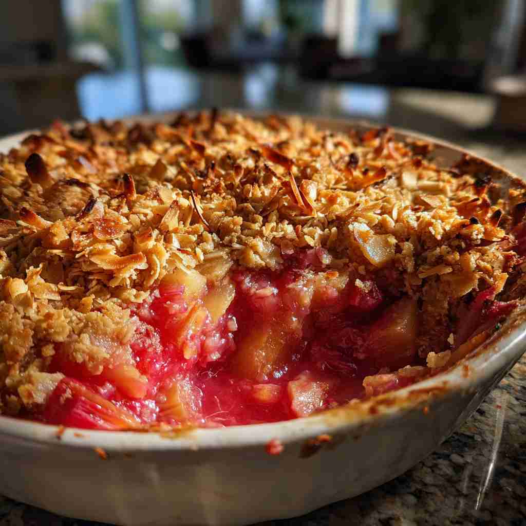 Sweet and Tart Coconut Rhubarb Crunch
