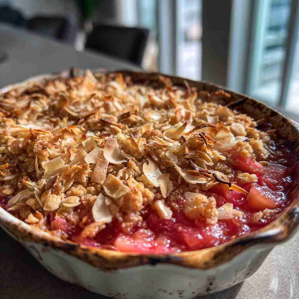 Sweet and Tart Coconut Rhubarb Crunch process